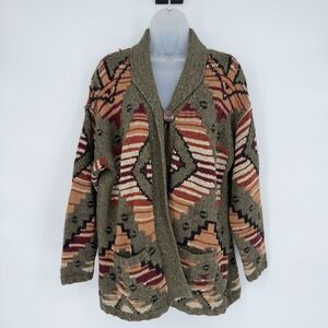 VTG‎ Country Shop M Hand Knit Southwestern Collared Silk Wool Cardigan Sweater